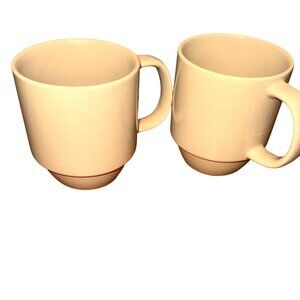 Pair Of Mainstays Beige Stackable Mugs  Dishwasher & Microwave Safe